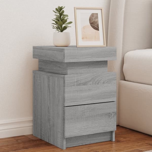 vidaXL Nattbord med LED grå sonoma 35x39x55 cm