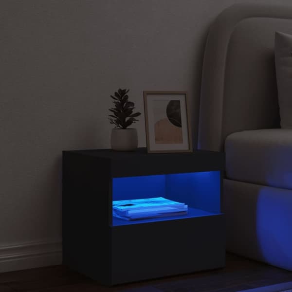 vidaXL Sängbord med LED-lampor svart 50x40x45 cm