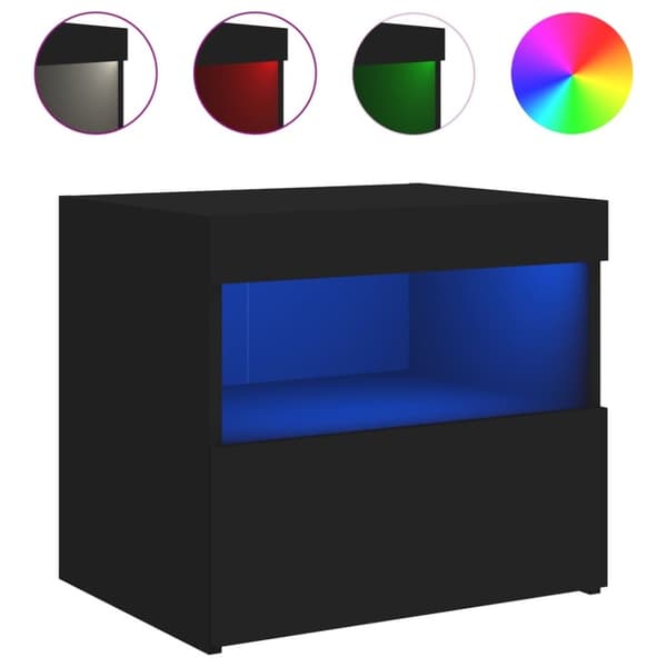 vidaXL Sängbord med LED-lampor svart 50x40x45 cm
