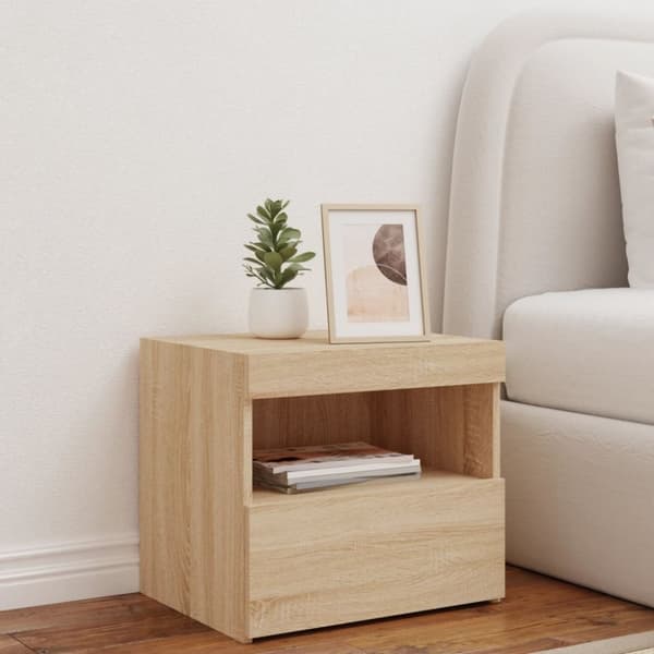 vidaXL sengebord med LED-lys 50x40x45 cm sonoma-eg