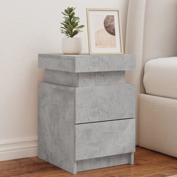 vidaXL sengebord med LED-lys 35x39x55 cm betongrå