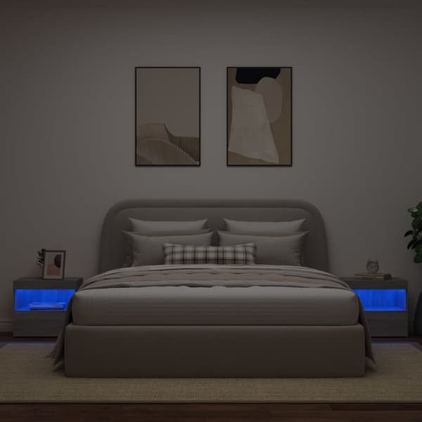 vidaXL Yöpöydät LED-valoilla 2 kpl harmaa Sonoma 50x40x45 cm