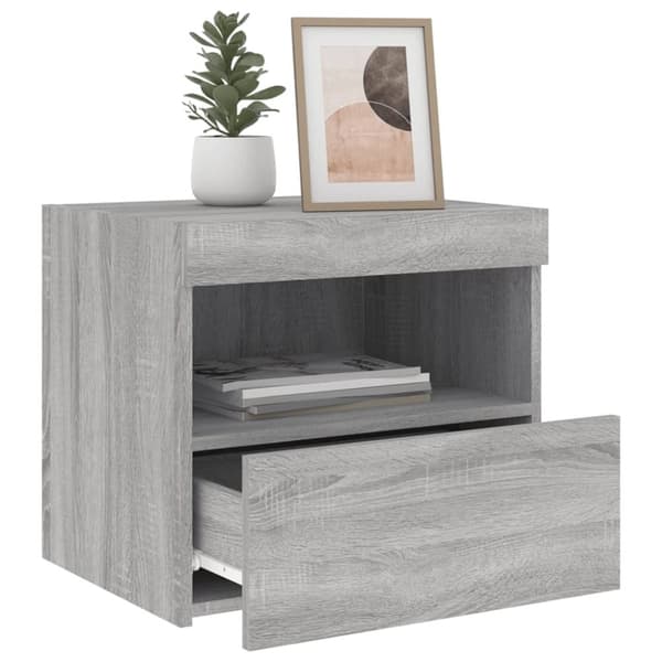 vidaXL Yöpöydät LED-valoilla 2 kpl harmaa Sonoma 50x40x45 cm