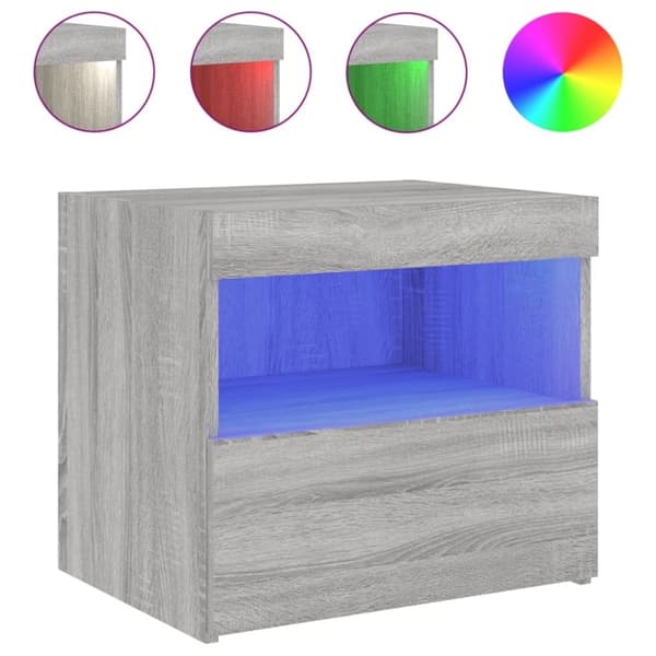 vidaXL Yöpöydät LED-valoilla 2 kpl harmaa Sonoma 50x40x45 cm