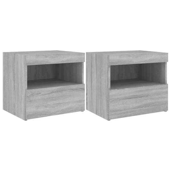 vidaXL Yöpöydät LED-valoilla 2 kpl harmaa Sonoma 50x40x45 cm