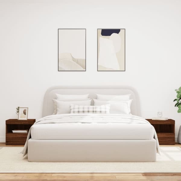 vidaXL sengeborde 2 stk. med LED-lys 50x40x45 cm brun egetræsfarve