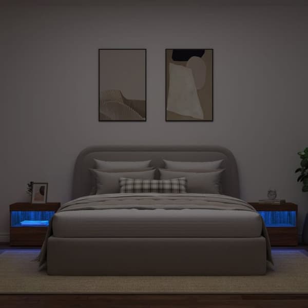 vidaXL sengeborde 2 stk. med LED-lys 50x40x45 cm brun egetræsfarve