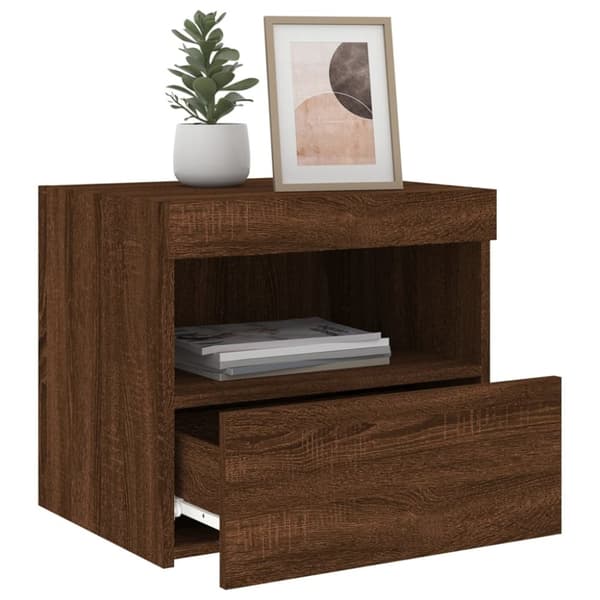 vidaXL sengeborde 2 stk. med LED-lys 50x40x45 cm brun egetræsfarve