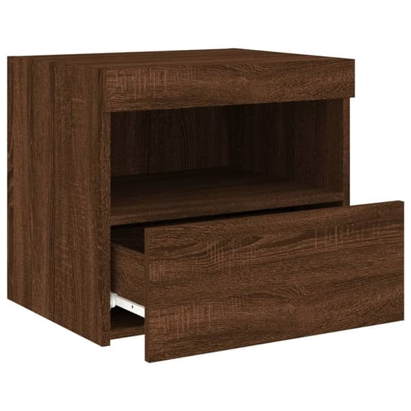 vidaXL sengeborde 2 stk. med LED-lys 50x40x45 cm brun egetræsfarve
