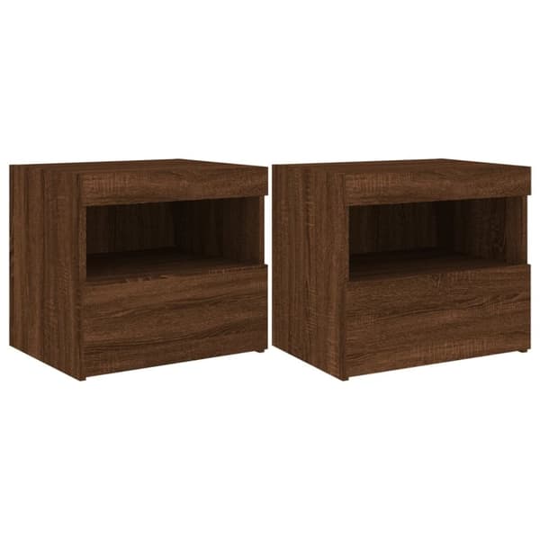 vidaXL sengeborde 2 stk. med LED-lys 50x40x45 cm brun egetræsfarve