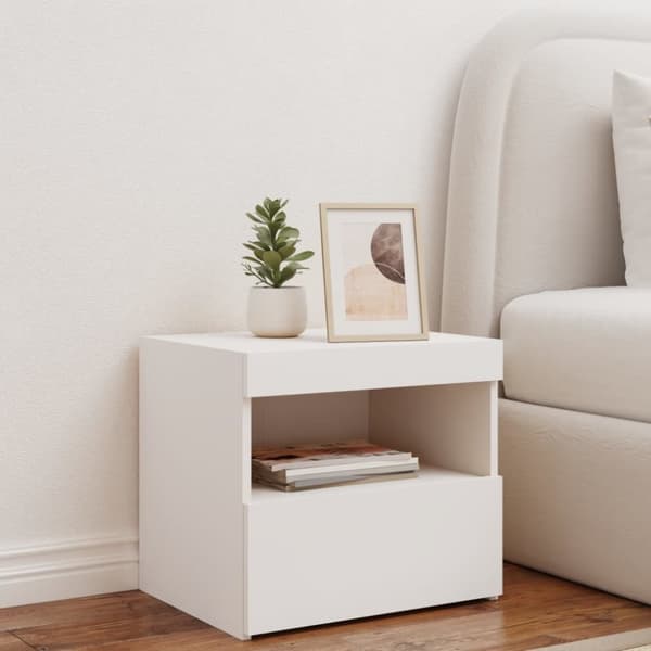 vidaXL sengebord med LED-lys 50x40x45 cm hvid