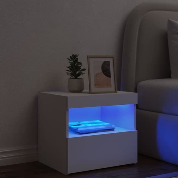 vidaXL sengebord med LED-lys 50x40x45 cm hvid