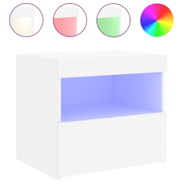 vidaXL sengebord med LED-lys 50x40x45 cm hvid