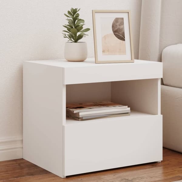 vidaXL sengebord med LED-lys 50x40x45 cm hvid