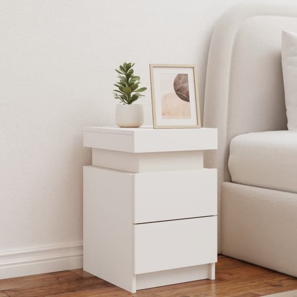 vidaXL sengebord med LED-lys 35x39x55 cm hvid