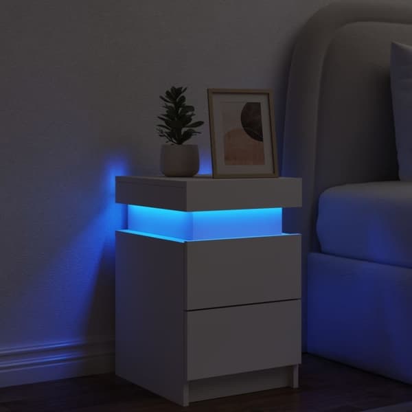 vidaXL sengebord med LED-lys 35x39x55 cm hvid