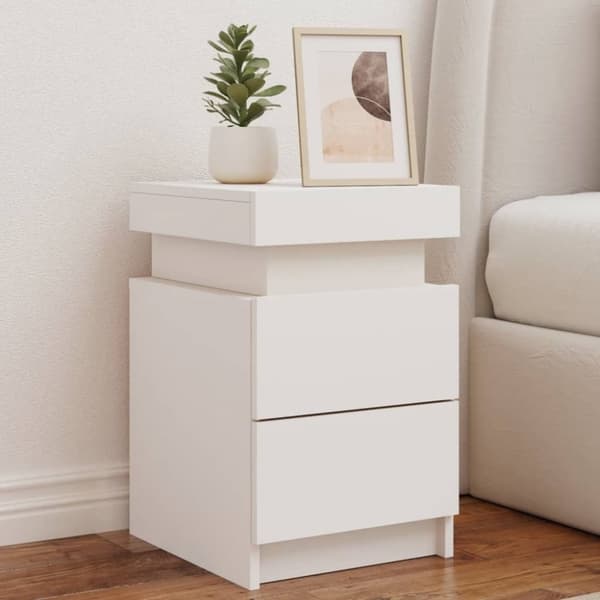 vidaXL sengebord med LED-lys 35x39x55 cm hvid