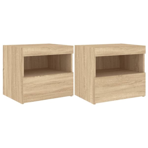 vidaXL Nattbord med LED 2 stk sonoma eik 50x40x45 cm