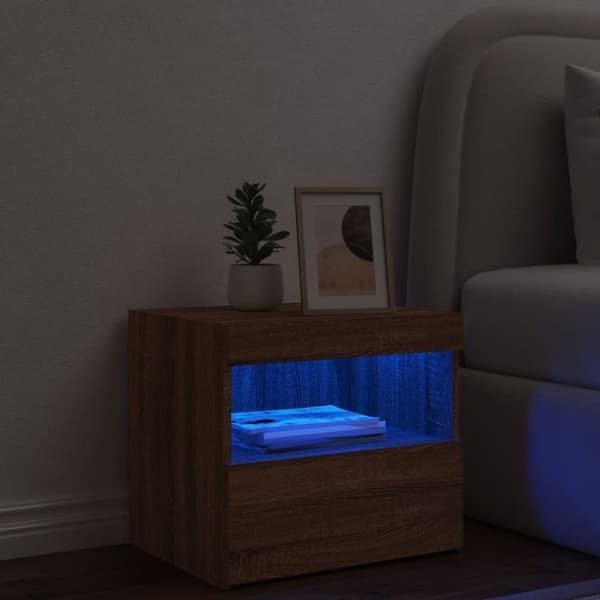 vidaXL sengebord med LED-lys 50x40x45 cm brun egetræsfarve