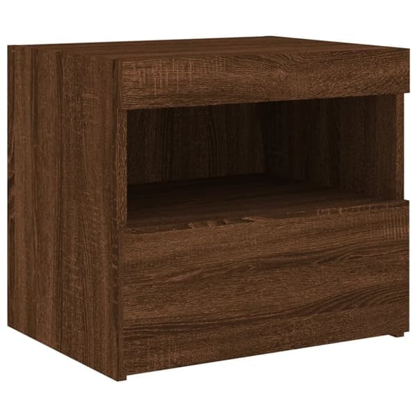 vidaXL sengebord med LED-lys 50x40x45 cm brun egetræsfarve
