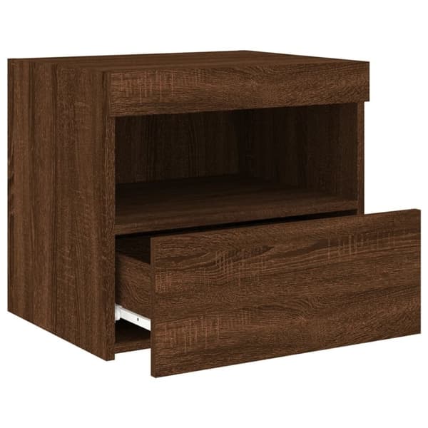 vidaXL sengebord med LED-lys 50x40x45 cm brun egetræsfarve
