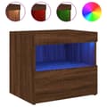 Miniatyrbillede 2 af 11: vidaXL sengebord med LED-lys 50x40x45 cm brun egetræsfarve