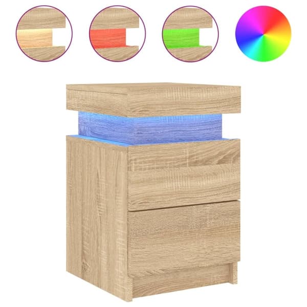 vidaXL Nattbord med LED sonoma eik 35x39x55 cm