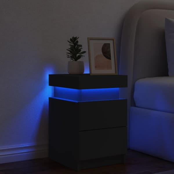 vidaXL Nattbord med LED svart 35x39x55 cm