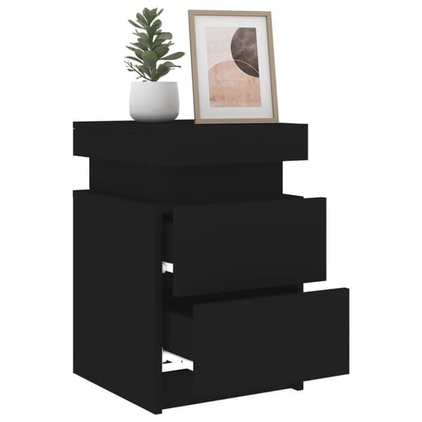 vidaXL Nattbord med LED svart 35x39x55 cm