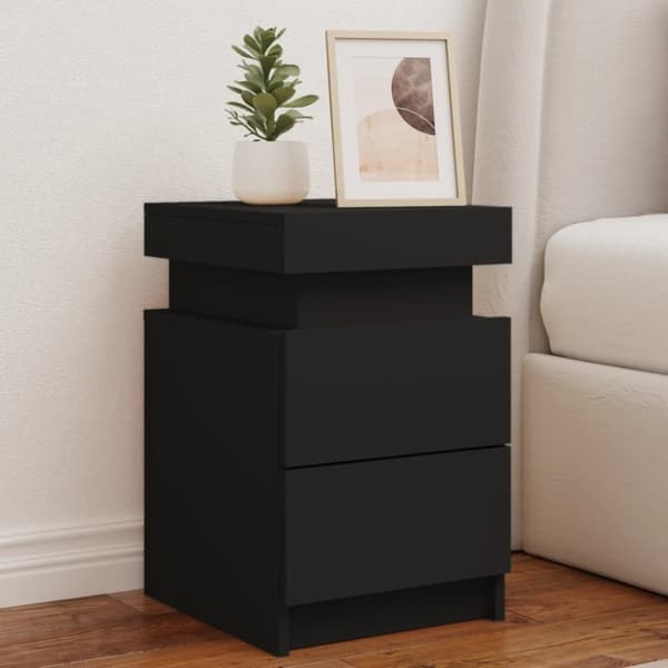 vidaXL sengebord med LED-lys 35x39x55 cm sort
