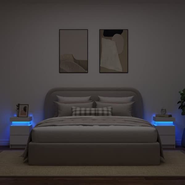 vidaXL sengeborde 2 stk. med LED-lys 35x39x55 cm hvid
