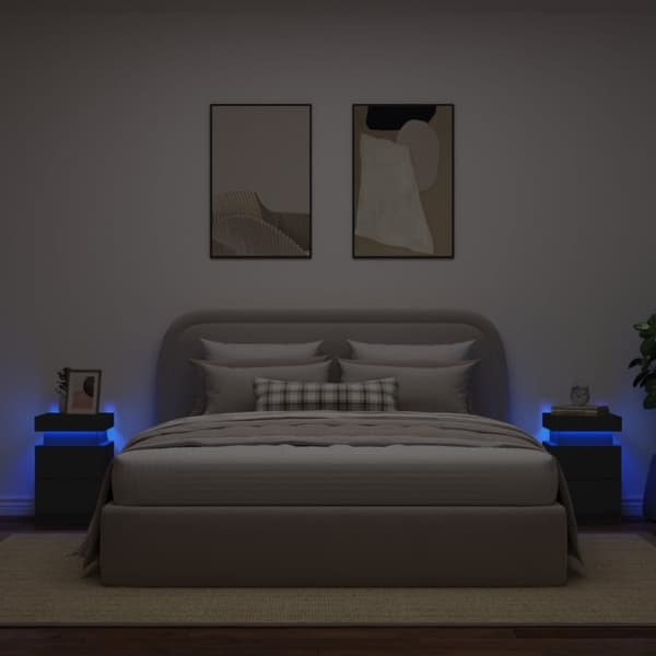 vidaXL Nattbord med LED 2 stk svart 35x39x55 cm