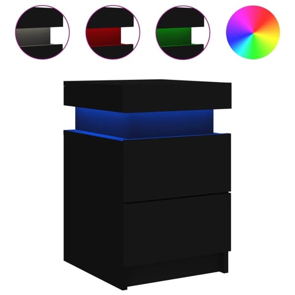 vidaXL Nattbord med LED 2 stk svart 35x39x55 cm
