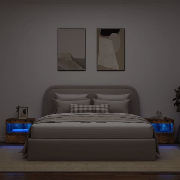 vidaXL Yöpöydät LED-valoilla 2 kpl savutammi 50x40x45 cm
