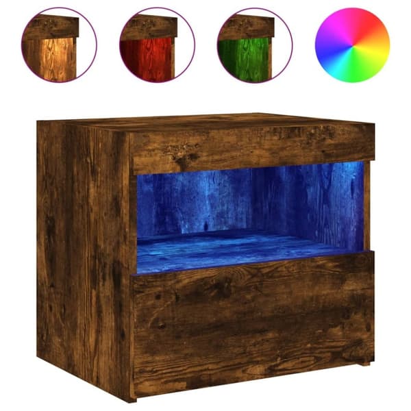 vidaXL Yöpöydät LED-valoilla 2 kpl savutammi 50x40x45 cm
