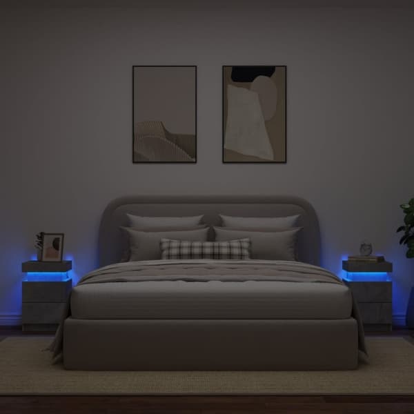 vidaXL sengeborde 2 stk. med LED-lys 35x39x55 cm betongrå