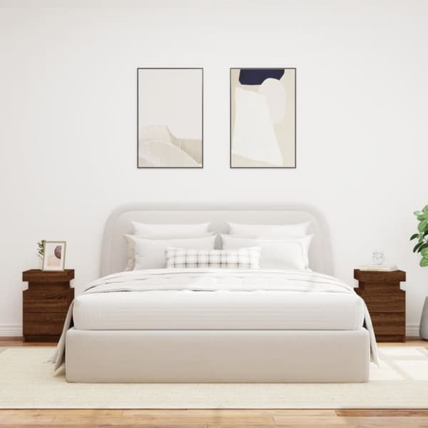 vidaXL Yöpöydät LED-valoilla 2 kpl ruskea tammi 35x39x55 cm