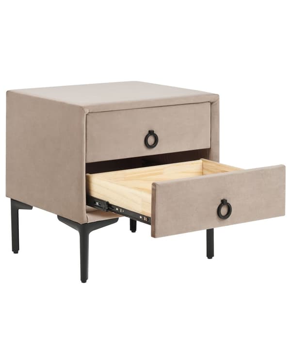 Sengebord Taupe Velour 44 x 38 x 45 cm Design Natbord med Skuffer Minimalistisk Design Soveværelsesmøbler Tilbehør