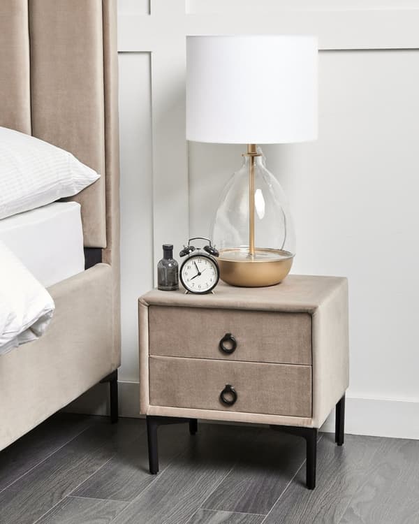 Sengebord Taupe Velour 44 x 38 x 45 cm Design Natbord med Skuffer Minimalistisk Design Soveværelsesmøbler Tilbehør