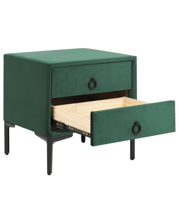 Sengebord Mørkegrøn Velour 44 x 38 x 45 cm Design Natbord med Skuffer Minimalistisk Design Soveværelsesmøbler Tilbehør