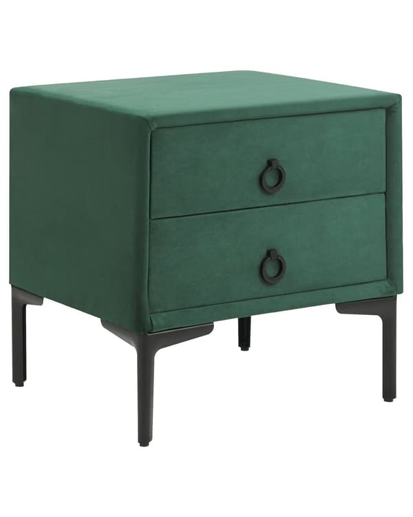 Sengebord Mørkegrøn Velour 44 x 38 x 45 cm Design Natbord med Skuffer Minimalistisk Design Soveværelsesmøbler Tilbehør