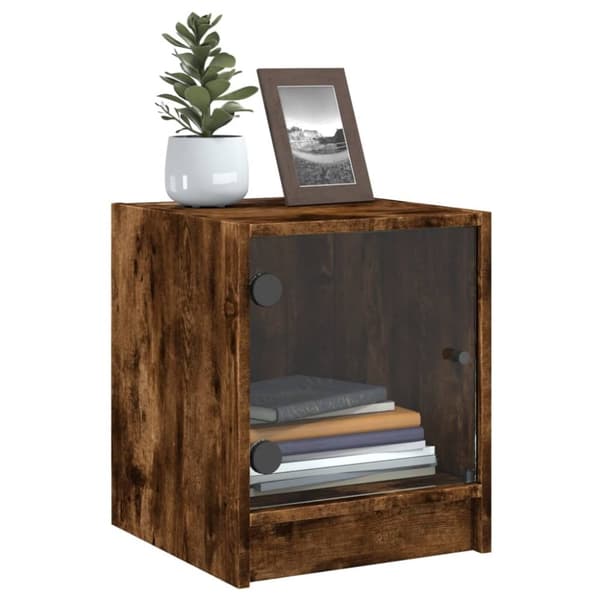 vidaXL sengeborde 2 stk. med glaslåger 35x37x42 cm røget egetræsfarve