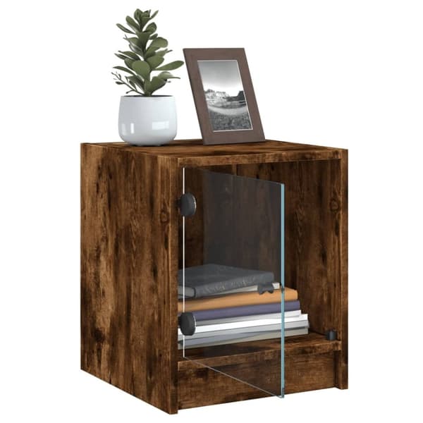 vidaXL sengeborde 2 stk. med glaslåger 35x37x42 cm røget egetræsfarve