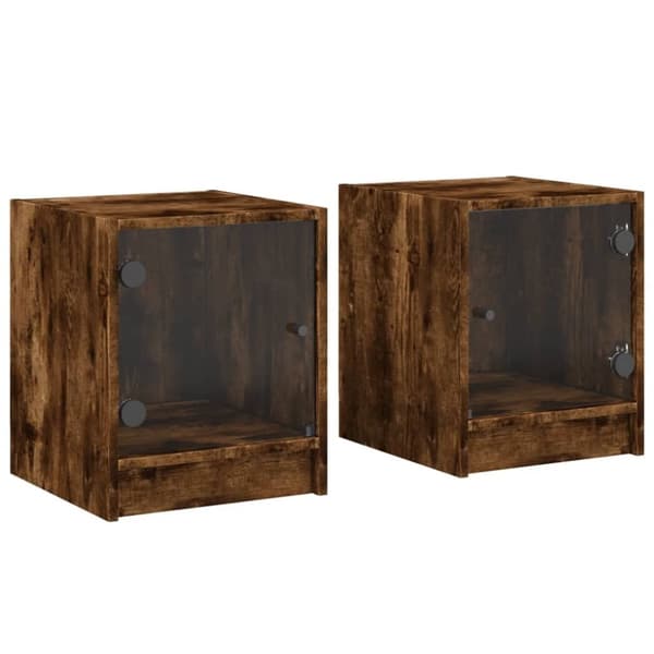 vidaXL Nattbord med glassdører 2 stk røkt eik 35x37x42 cm