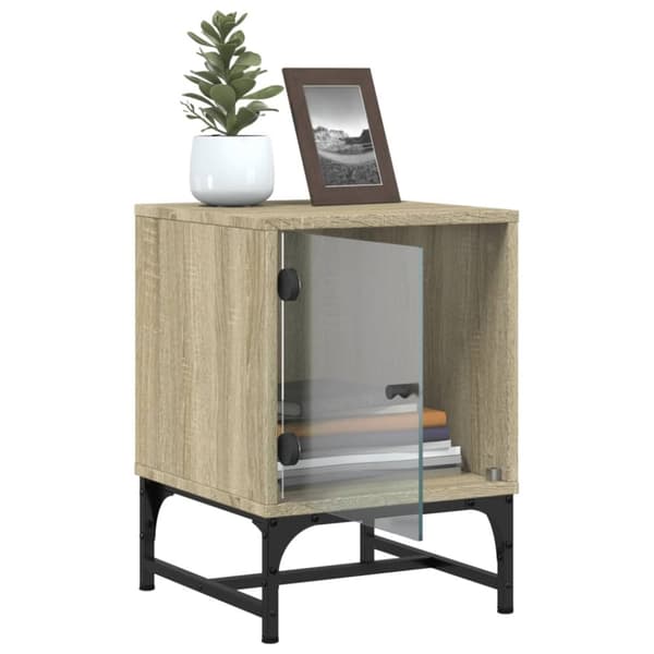 vidaXL sengeborde med glaslåger 2 stk. 35x37x50 cm grå sonoma-eg