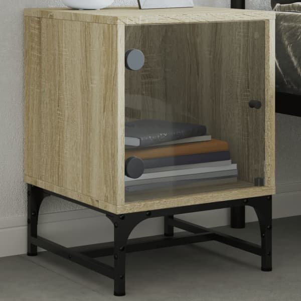 vidaXL sengeborde med glaslåger 2 stk. 35x37x50 cm grå sonoma-eg