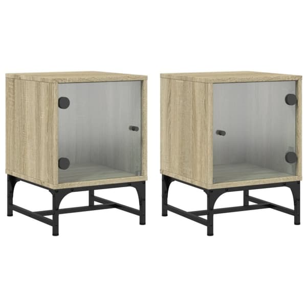 vidaXL sengeborde med glaslåger 2 stk. 35x37x50 cm grå sonoma-eg