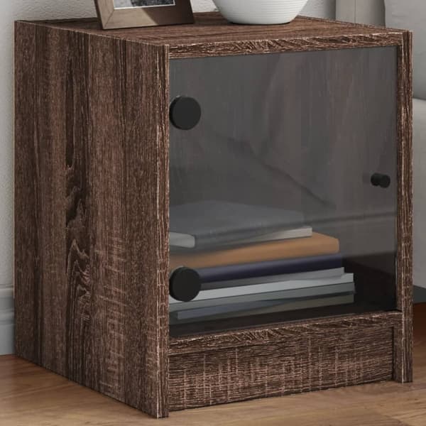 vidaXL sengebord med glaslåger 35x37x42 cm brun egetræ