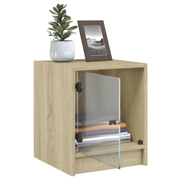 vidaXL sengeborde med glaslåger 2 stk. 35x37x42 cm grå sonoma-eg
