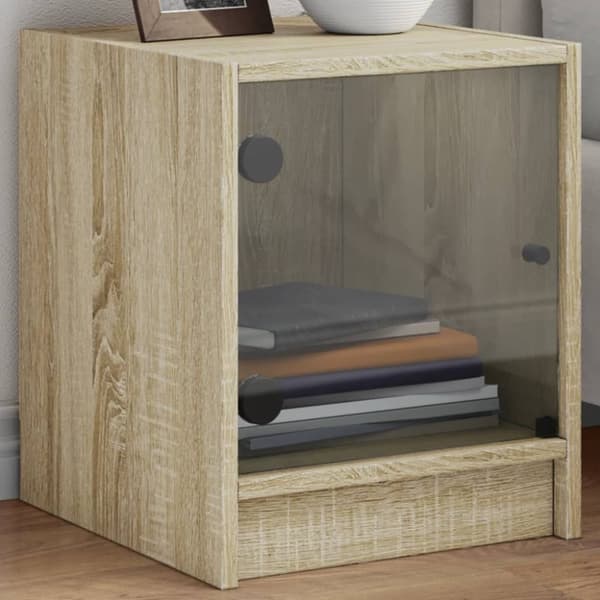 vidaXL sengeborde med glaslåger 2 stk. 35x37x42 cm grå sonoma-eg